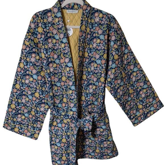 NWT  Mahogany Elsa quilted floral robe jacket belted oversized short cotton S/M - Picture 9 of 9